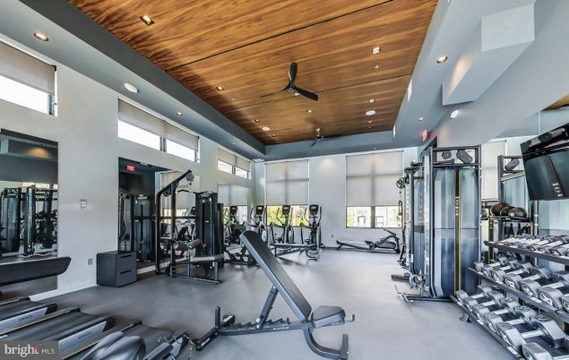 Fitness Equipment, Gym, Interior, Recessed Lighting, Wooden Ceilings
