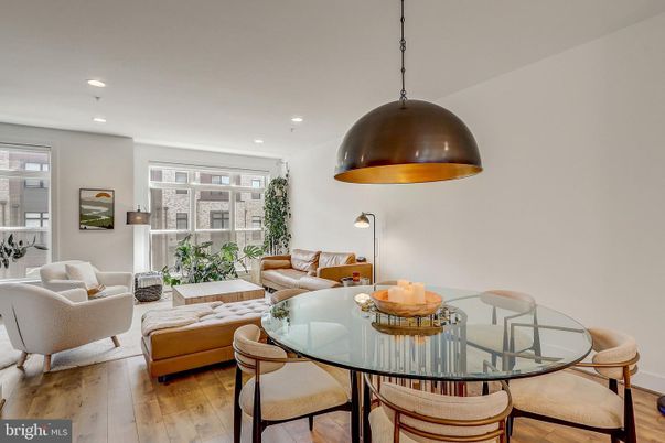 Dining room, Interior, Living room, Pendant Lights, Recessed Lighting, Wood Texture Flooring