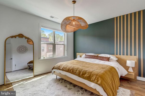 Bedroom, Interior, Pendant Lights, Wood Texture Flooring