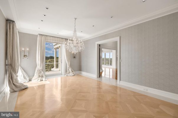 Chandelier, Empty room, Interior, Recessed Lighting, Wood Texture Flooring