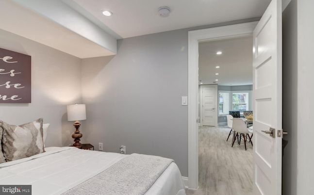 Bedroom, Dining room, Interior, Recessed Lighting, Wood Texture Flooring