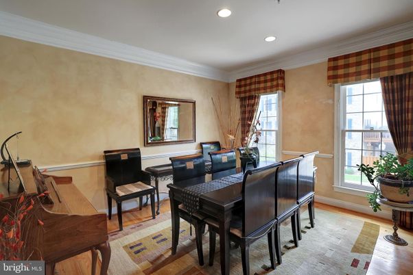 Dining room, Interior, Piano, Recessed Lighting, Wood Texture Flooring