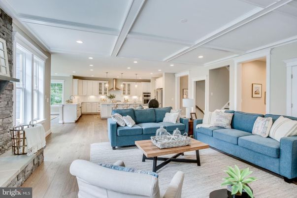 Interior, Kitchen, Living room, Pendant Lights, Recessed Lighting, Stone Walls, Wood Texture Flooring