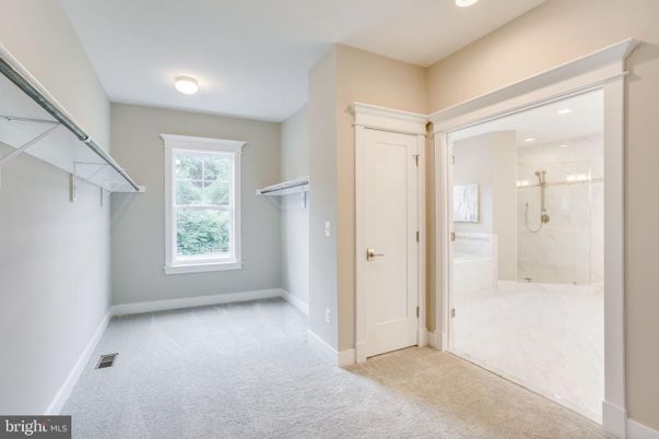 Bathroom, Glass Shower, Interior, Marble Walls, Recessed Lighting, Walk-in Closets