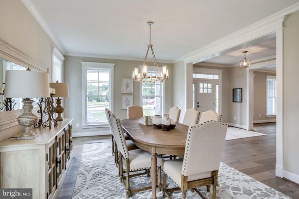 Chandelier, Dining room, Interior, Pendant Lights, Wood Texture Flooring
