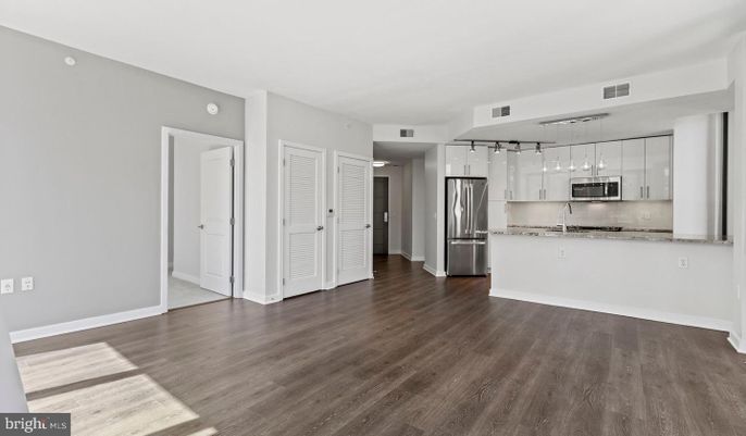 Interior, Kitchen, Pendant Lights, Stainless Steel Appliances, Wood Texture Flooring
