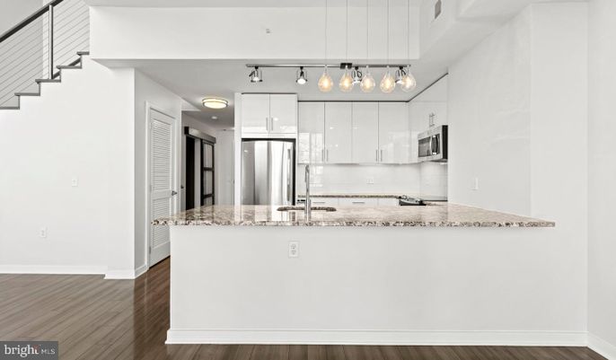 Interior, Kitchen, Pendant Lights, Stainless Steel Appliances, Wood Texture Flooring