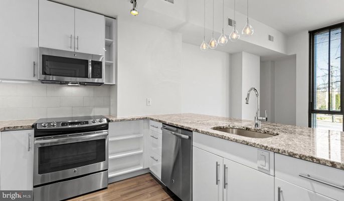 Interior, Kitchen, Pendant Lights, Stainless Steel Appliances, Wood Texture Flooring