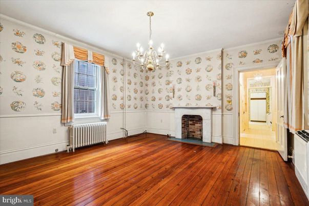 Chandelier, Empty room, Fireplace, Interior, Wood Texture Flooring