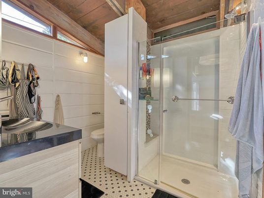 Bathroom, Glass Shower, Interior, Wooden Ceilings