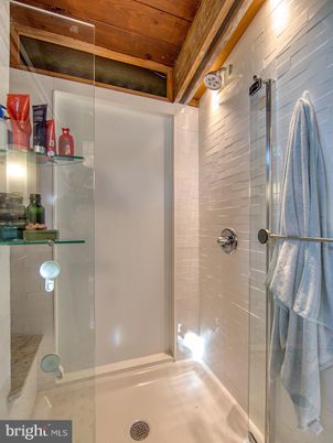 Bathroom, Glass Shower, Interior, Wooden Ceilings