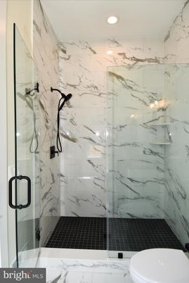 Bathroom, Glass Shower, Interior, Marble Walls, Recessed Lighting