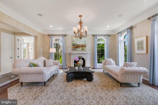 Chandelier, Fireplace, Interior, Living room, Recessed Lighting, Wood Texture Flooring