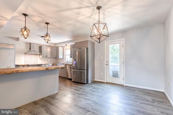 Interior, Kitchen, Pendant Lights, Stainless Steel Appliances, Wood Texture Flooring