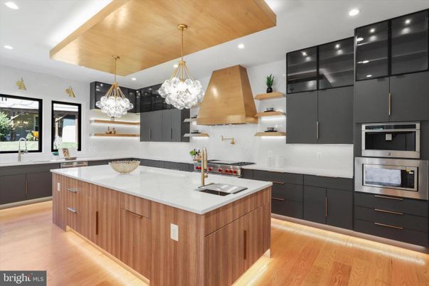 Interior, Kitchen, Pendant Lights, Recessed Lighting, Stainless Steel Appliances, Wooden Ceilings, Wood Texture Flooring