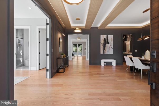 Dining room, Interior, Pendant Lights, Wood Texture Flooring
