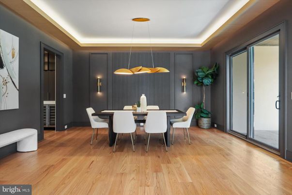 Dining room, Interior, Pendant Lights, Wood Texture Flooring