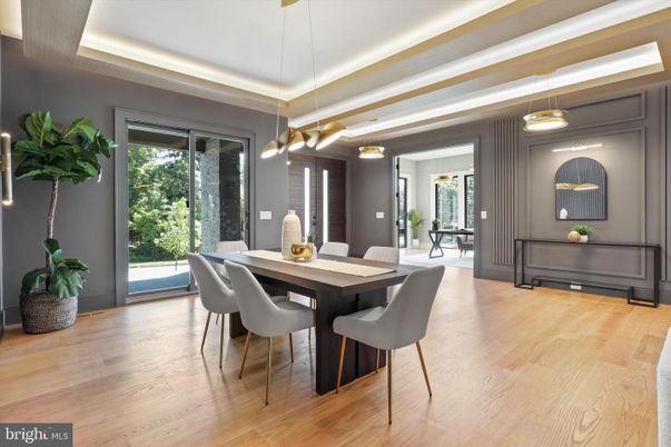 Dining room, Interior, Pendant Lights, Wood Texture Flooring