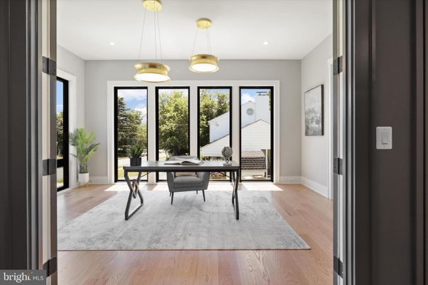 Home Office, Interior, Pendant Lights, Recessed Lighting, Wood Texture Flooring