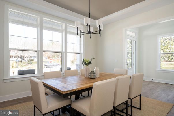 Dining room, Interior, Pendant Lights, Wood Texture Flooring