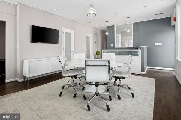 Dining room, Interior, Pendant Lights, Recessed Lighting, Wood Texture Flooring