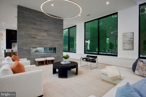 Interior, Living room, Pendant Lights, Recessed Lighting, Stone Walls, Wood Texture Flooring, Wooden Walls