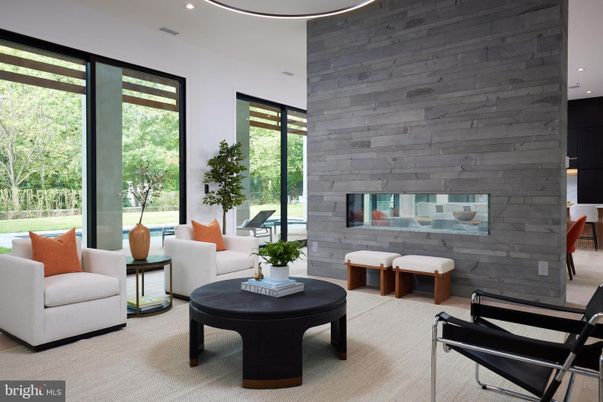 Fireplace, Interior, Living room, Recessed Lighting, Stone Walls