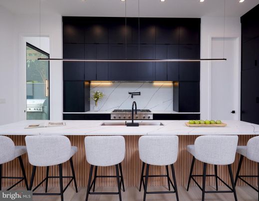 Interior, Kitchen, Marble Walls, Pendant Lights, Recessed Lighting