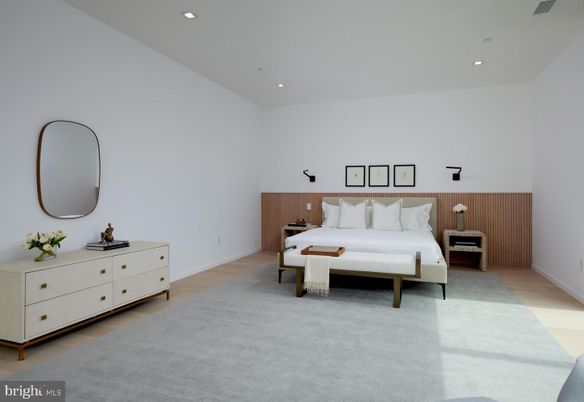 Bedroom, Interior, Recessed Lighting, Wood Texture Flooring, Wooden Walls