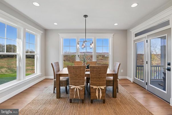 Dining room, Interior, Pendant Lights, Recessed Lighting, Wood Texture Flooring