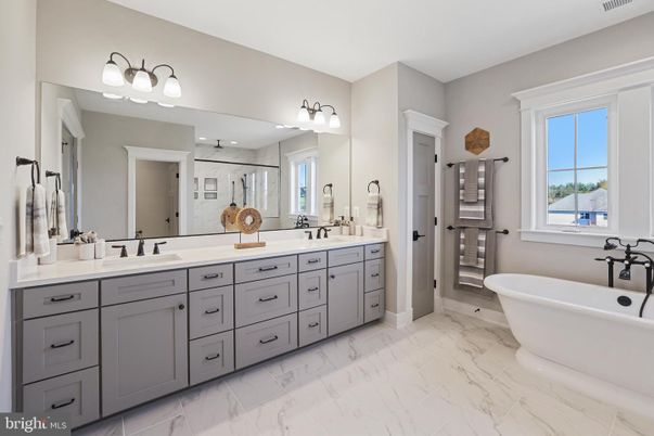 Bathroom, Dual Sink Vanities, Free Standing Baths, Interior, Marble