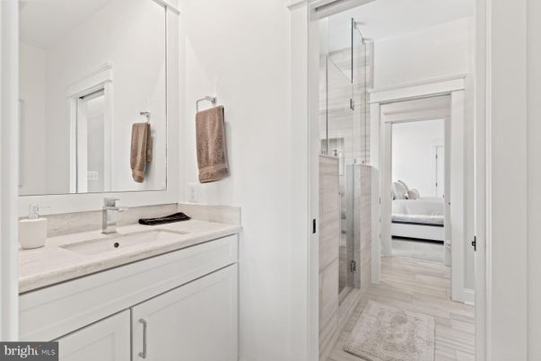 Bathroom, Bedroom, Glass Shower, Interior, Wood Texture Flooring