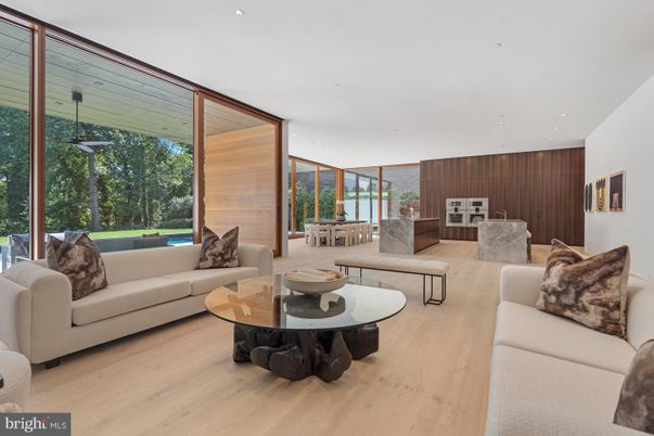 Dining room, Interior, Living room, Recessed Lighting, Wood Texture Flooring