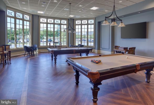 Billiard Table, Game Room, Interior, Pendant Lights, Recessed Lighting, Wood Texture Flooring