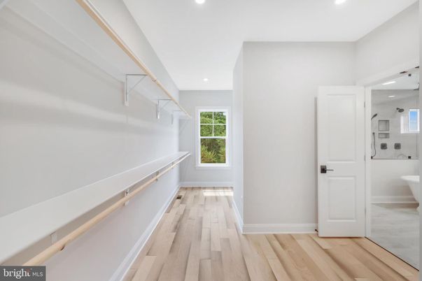 Bathroom, Interior, Recessed Lighting, Walk-in Closets, Wood Texture Flooring