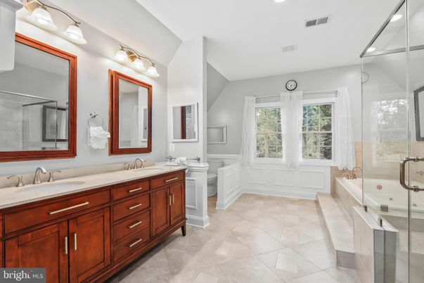 Bathroom, Dual Sink Vanities, Glass Shower, Interior, Recessed Lighting