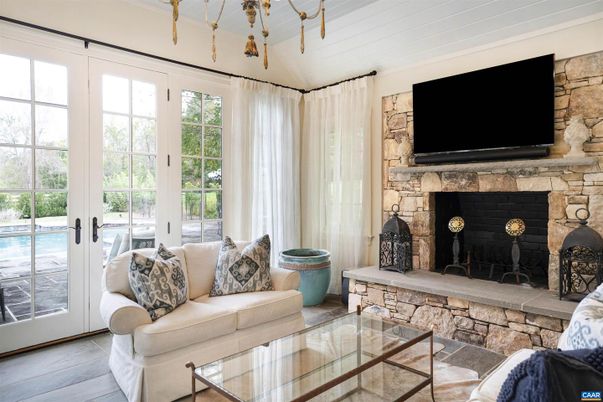 Fireplace, Interior, Living room, Stone Walls, Wood Texture Flooring