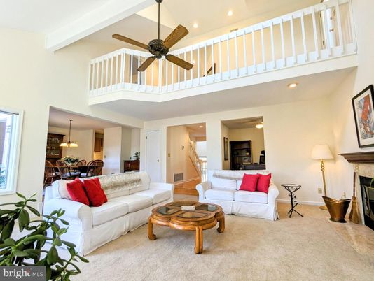Dining room, Fireplace, Interior, Living room, Pendant Lights, Recessed Lighting