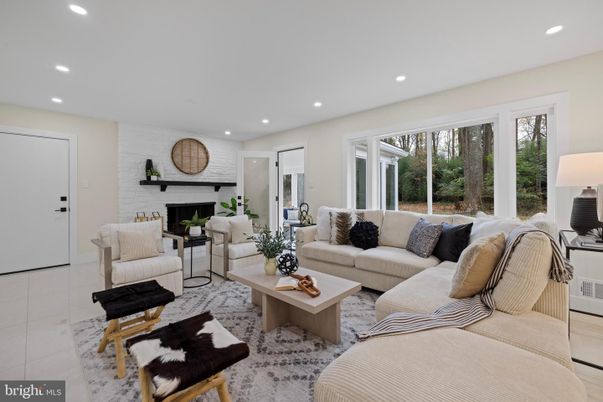 Fireplace, Interior, Living room, Recessed Lighting, Stone Walls