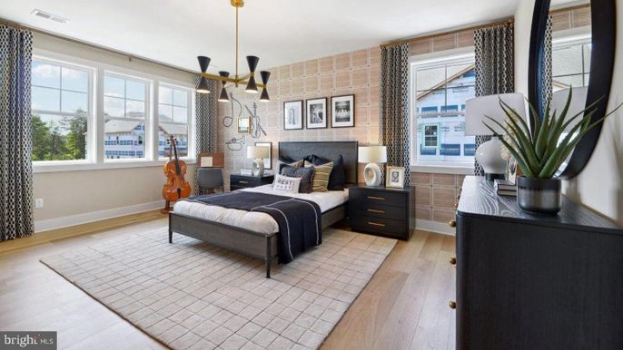 Bedroom, Interior, Pendant Lights, Wood Texture Flooring