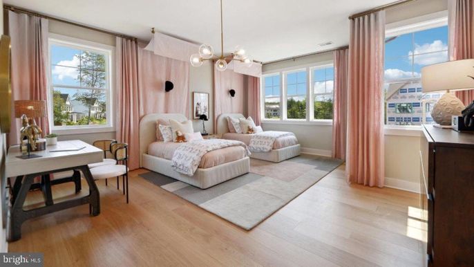 Bedroom, Interior, Pendant Lights, Wood Texture Flooring