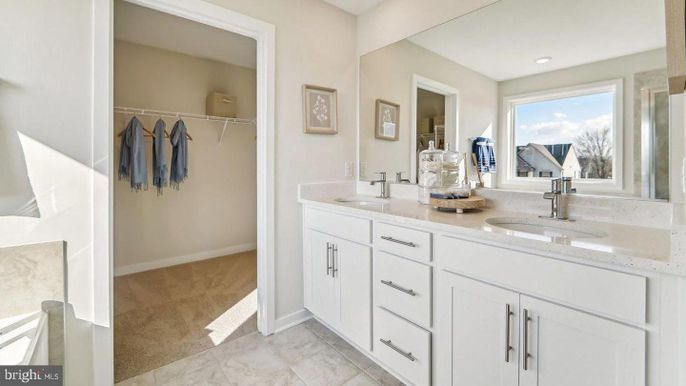 Bathroom, Dual Sink Vanities, Interior, Recessed Lighting, Walk-in Closets