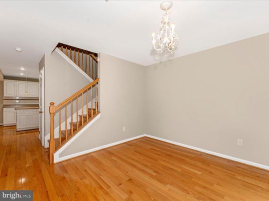 Chandelier, Empty room, Interior, Kitchen, Recessed Lighting, Wood Texture Flooring