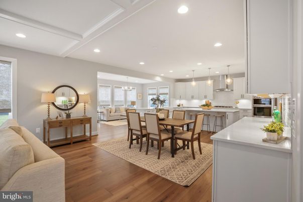 Dining room, Interior, Kitchen, Living room, Pendant Lights, Recessed Lighting, Stainless Steel Appliances, Wood Texture Flooring