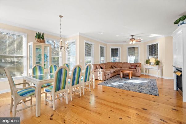 Dining room, Interior, Living room, Pendant Lights, Wood Texture Flooring