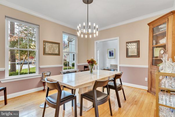 Dining room, Interior, Pendant Lights, Wood Texture Flooring