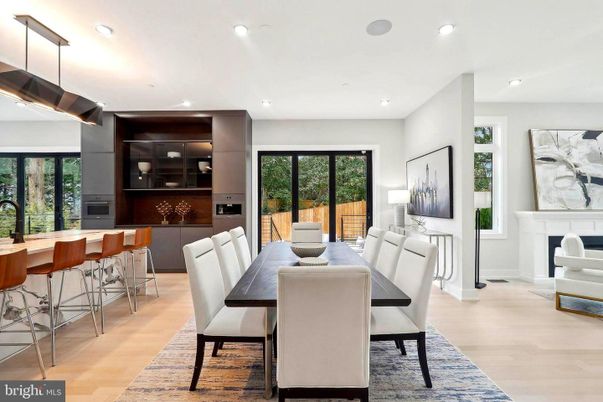 Dining room, Fireplace, Interior, Kitchen, Pendant Lights, Recessed Lighting, Wood Texture Flooring