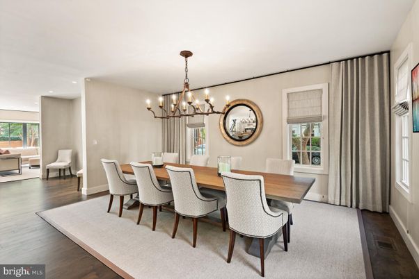 Chandelier, Dining room, Interior, Recessed Lighting, Wood Texture Flooring