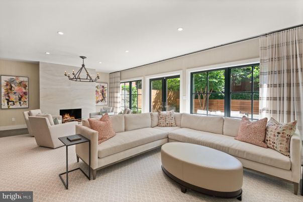 Chandelier, Fireplace, Interior, Living room, Recessed Lighting