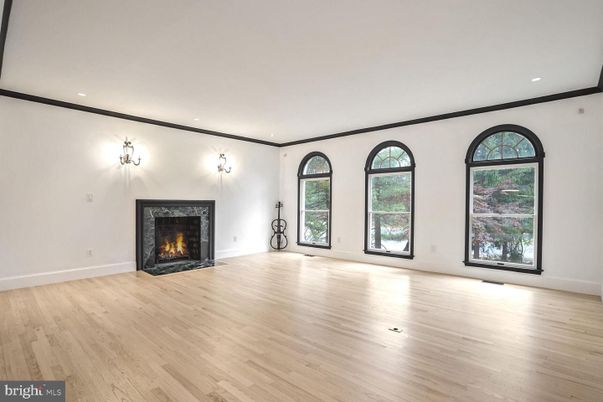 Empty room, Fireplace, Interior, Recessed Lighting, Wood Texture Flooring